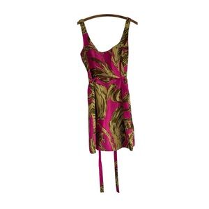 Milly Silk Tropical Palm Tie Waist
Dress in Pink and Green Size 8